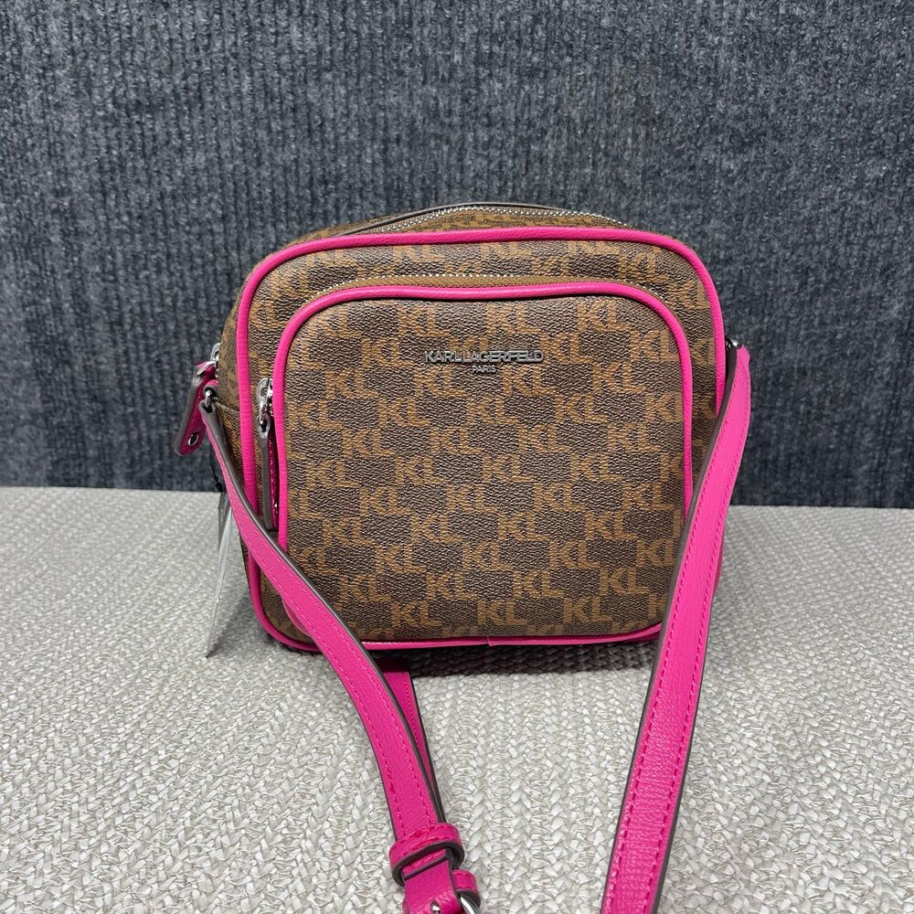 NEW Karl Lagerfeld Paris Valette Crossbody Bag brown Raspberry Leather